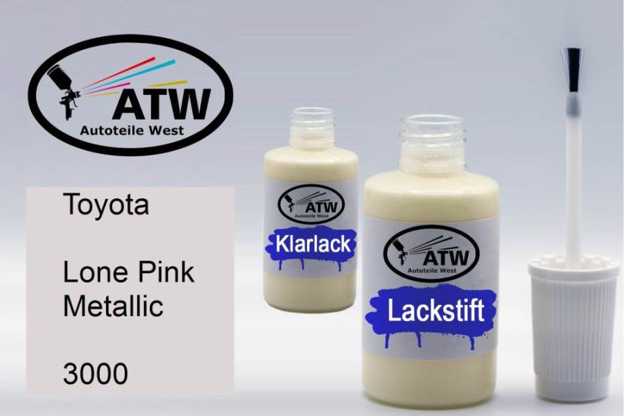 Toyota, Lone Pink Metallic, 3000: 20ml Lackstift + 20ml Klarlack - Set, von ATW Autoteile West.